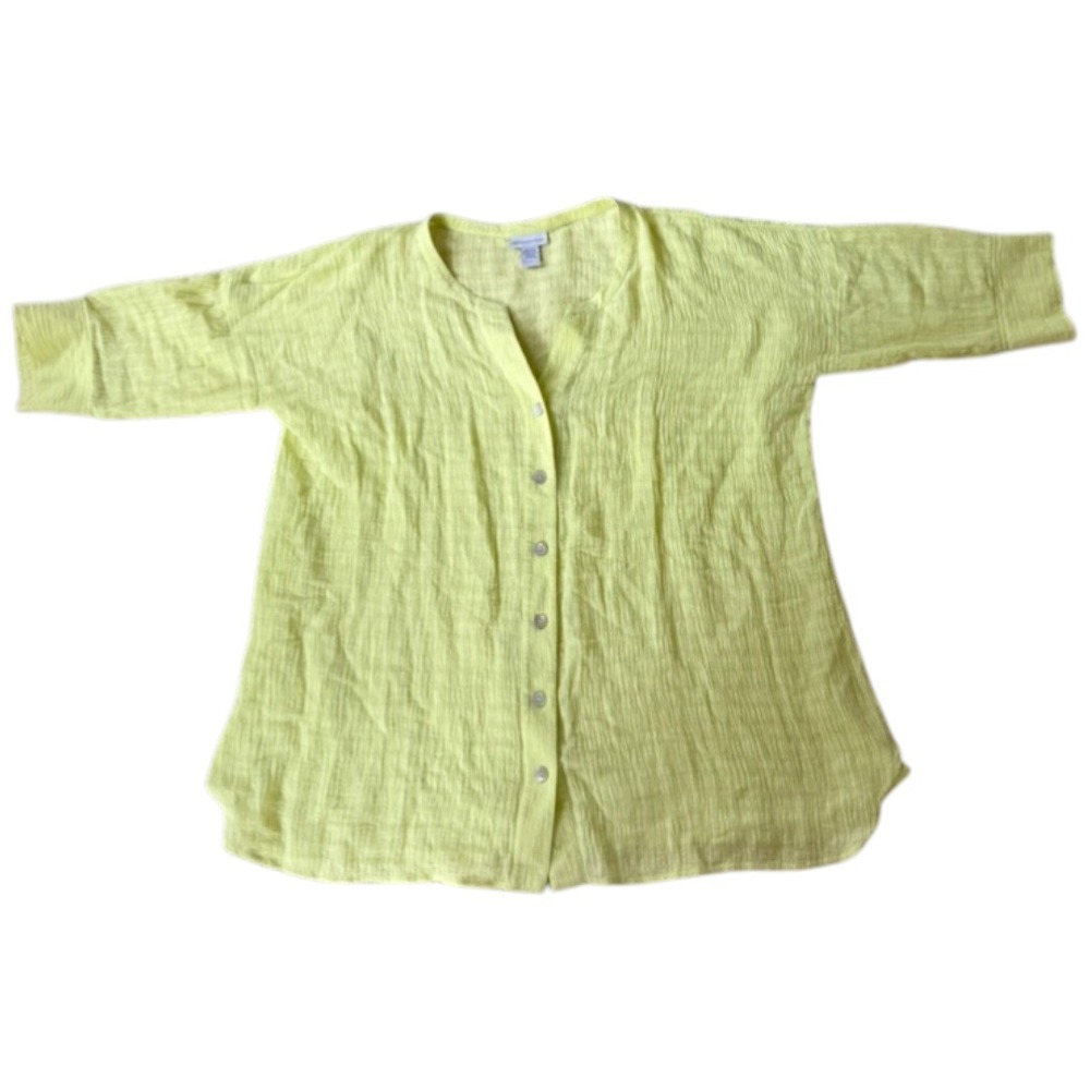 Soft Surroundings Button Up Top Womens 2X Lime Green Linen Cotton Gauze - Picture 5 of 9